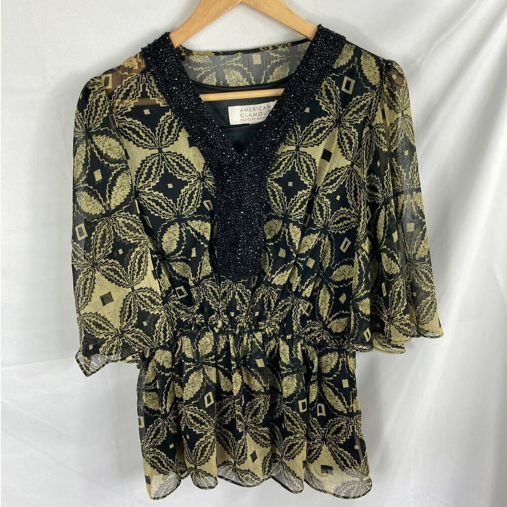 Badgley Mischka American Glamour Beaded Blouse Size Small